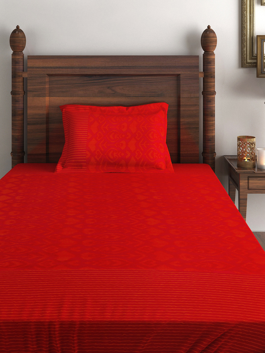 

SWAYAM Red Cotton 210 TC Single Bedsheet with 1 Pillow Cover