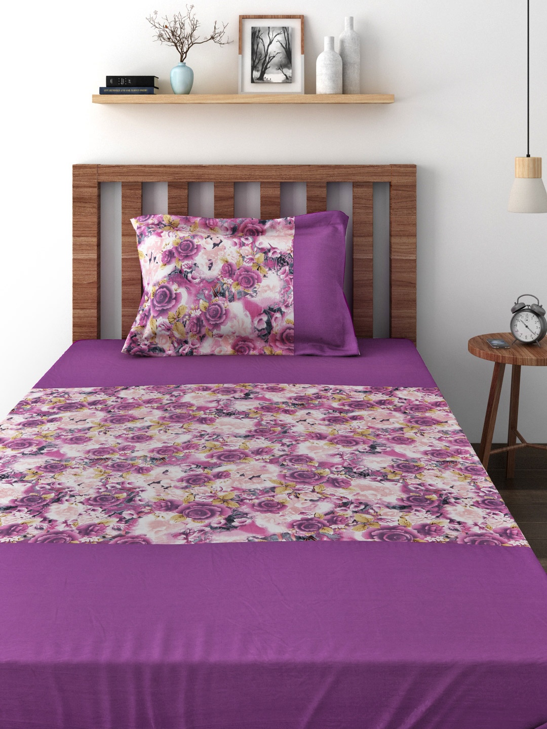 

SWAYAM Pink Cotton 180 TC Single Bedsheet with 1 Pillow Cover