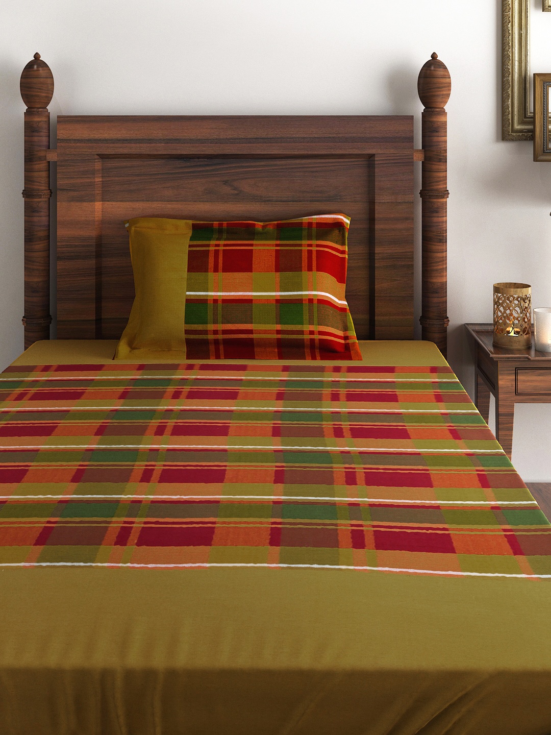 

SWAYAM Multicoloured Cotton 180 TC Fine Single Bedsheet with 1 Pillow Cover, Multi