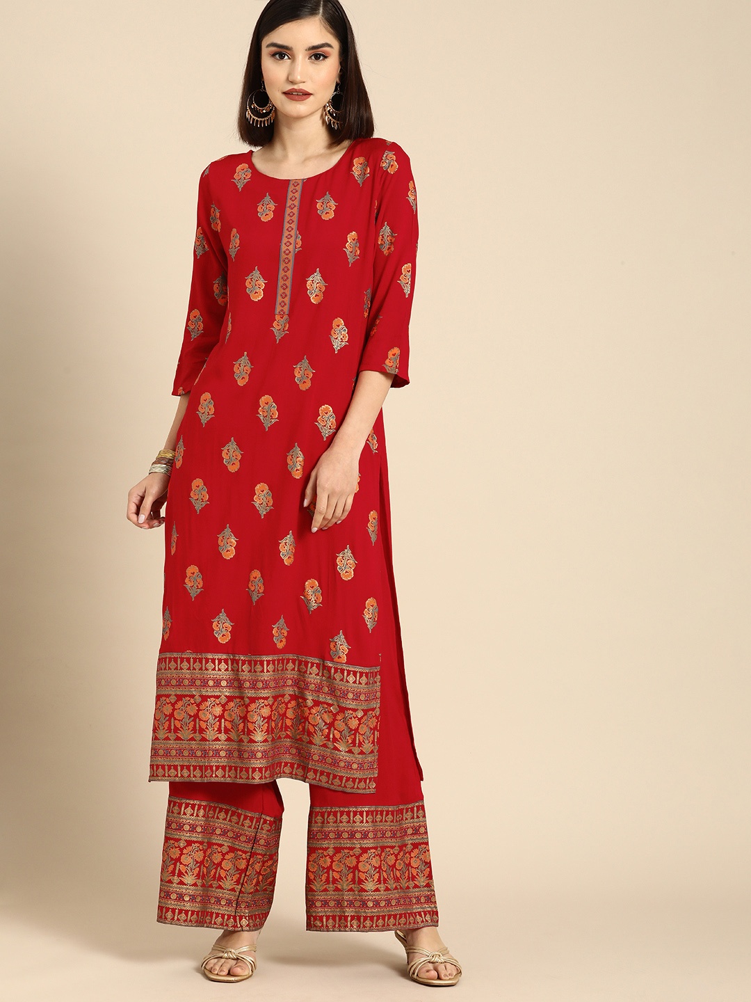 

Anouk Women Red Floral Printed Regular Pure Cotton Kurta with Palazzos