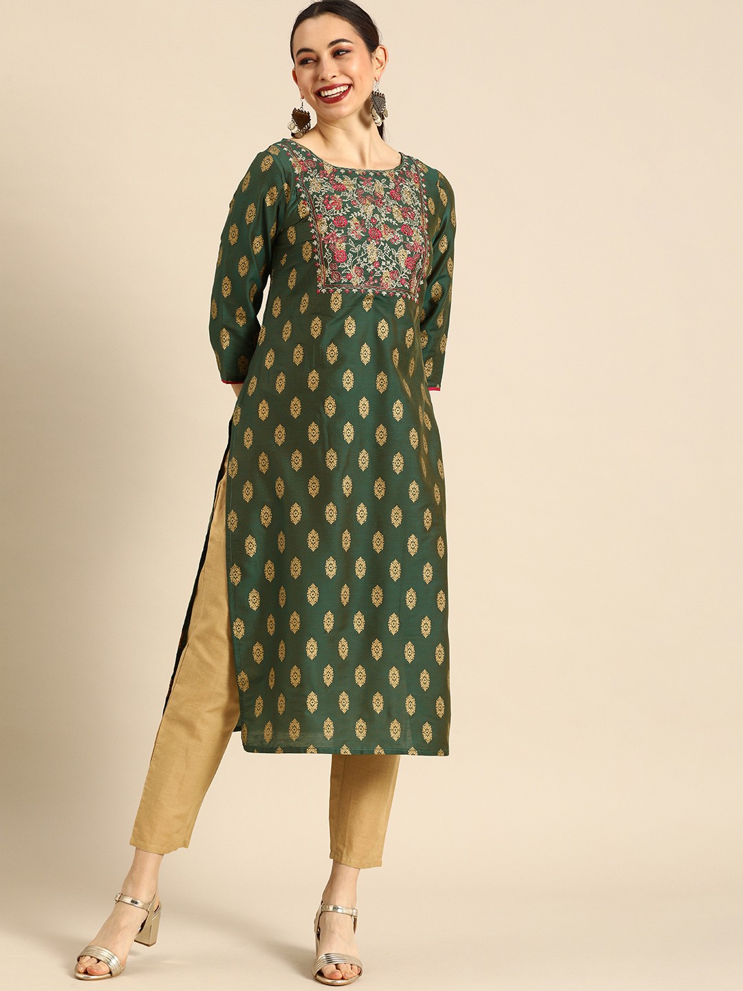 

Anouk Women Green & Red Embroidered Kurta