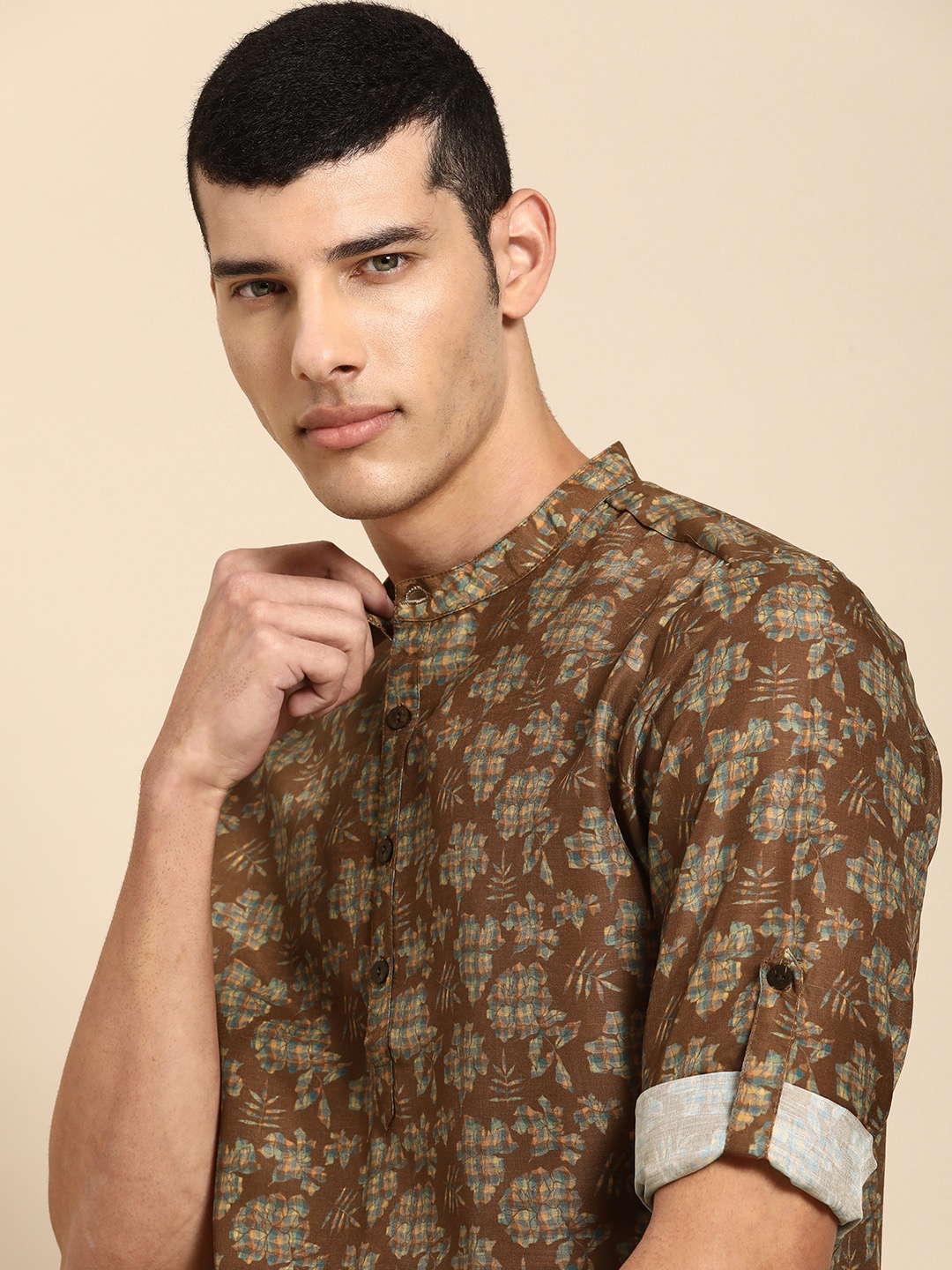 

Anouk Men Brown Floral Printed Kurta