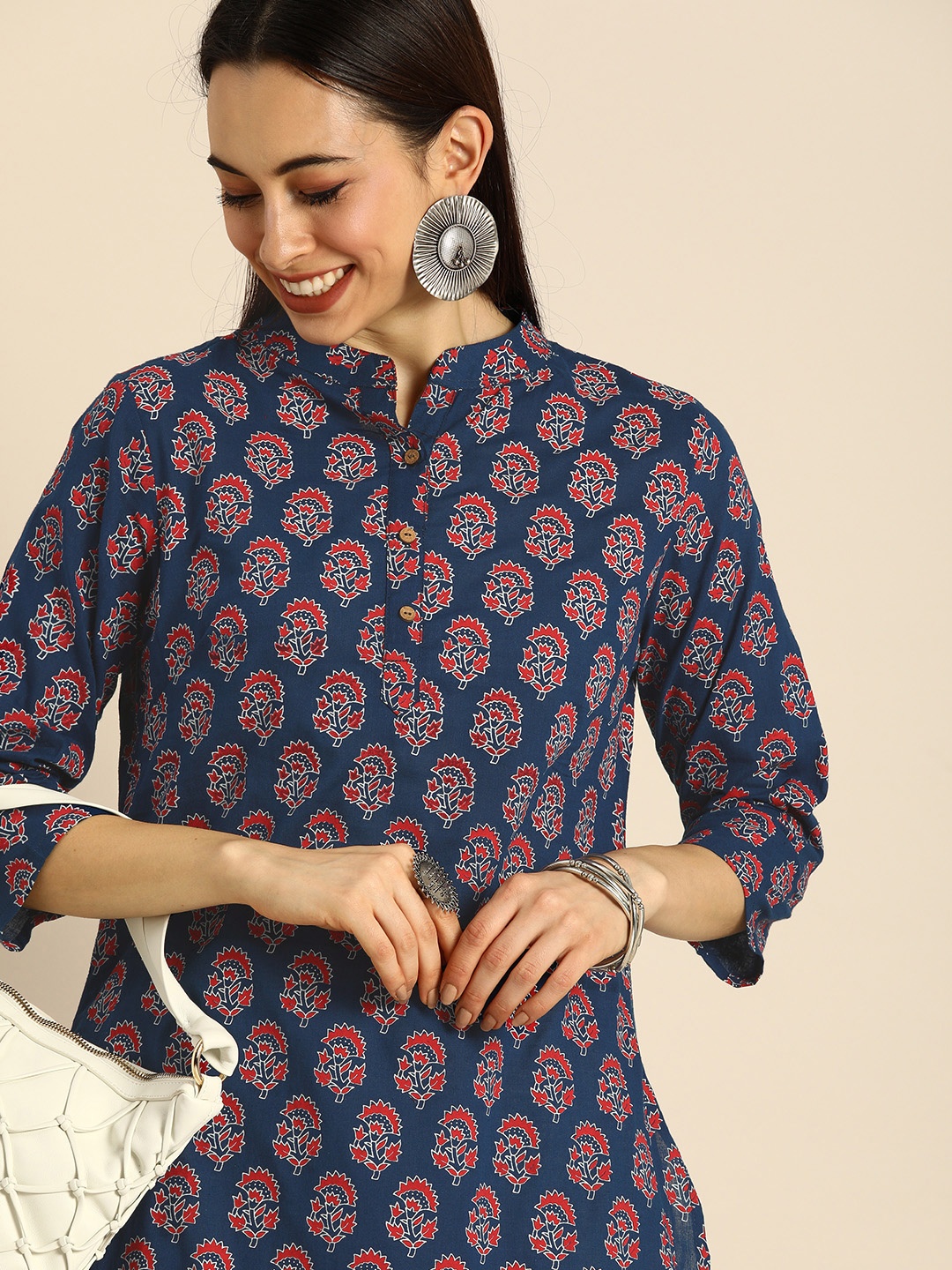 

Anouk Women Navy Blue & Red Ethnic Motifs Printed Kurta