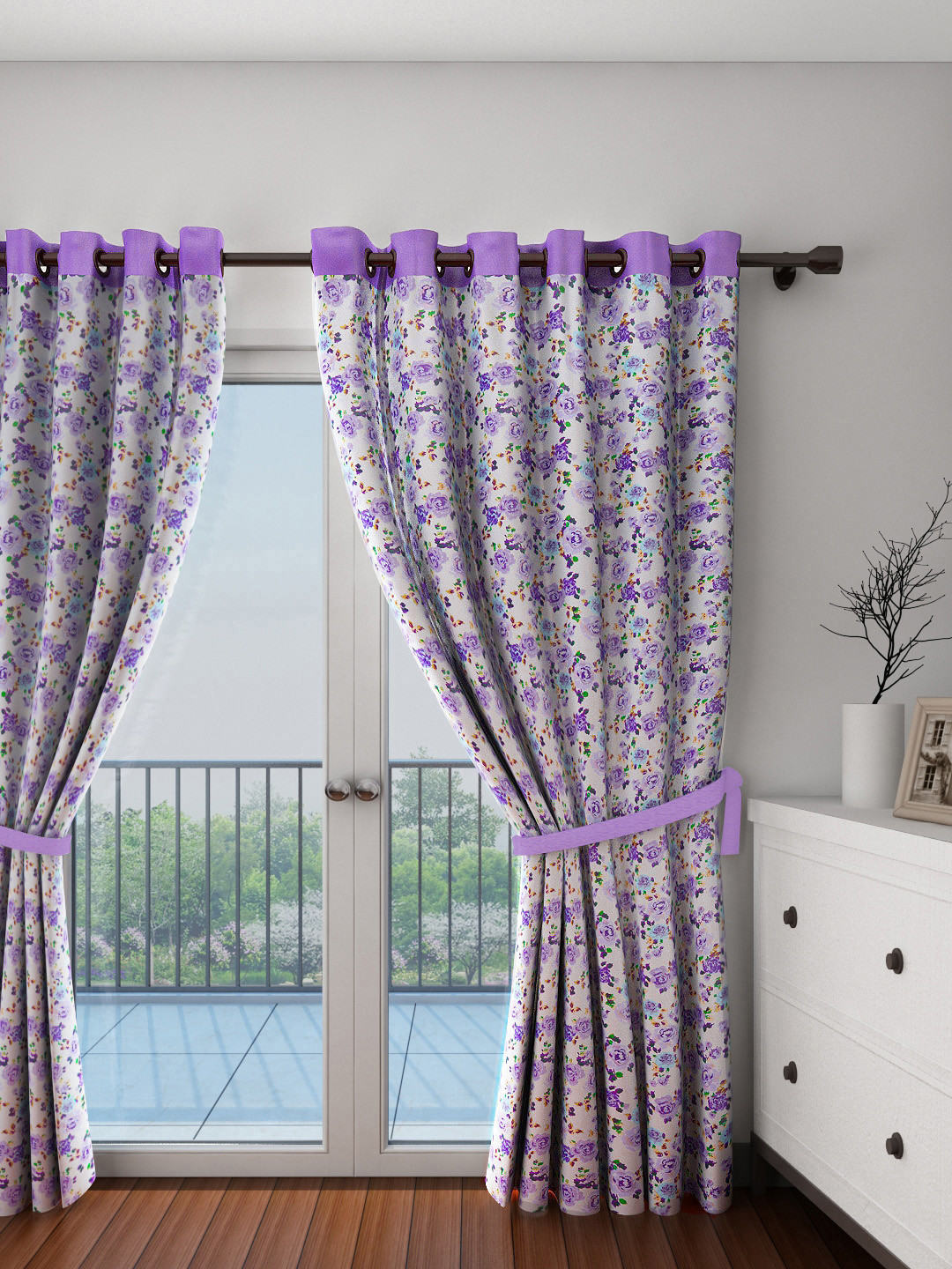 

SWAYAM White & Lavender Single Floral Print Door Curtain