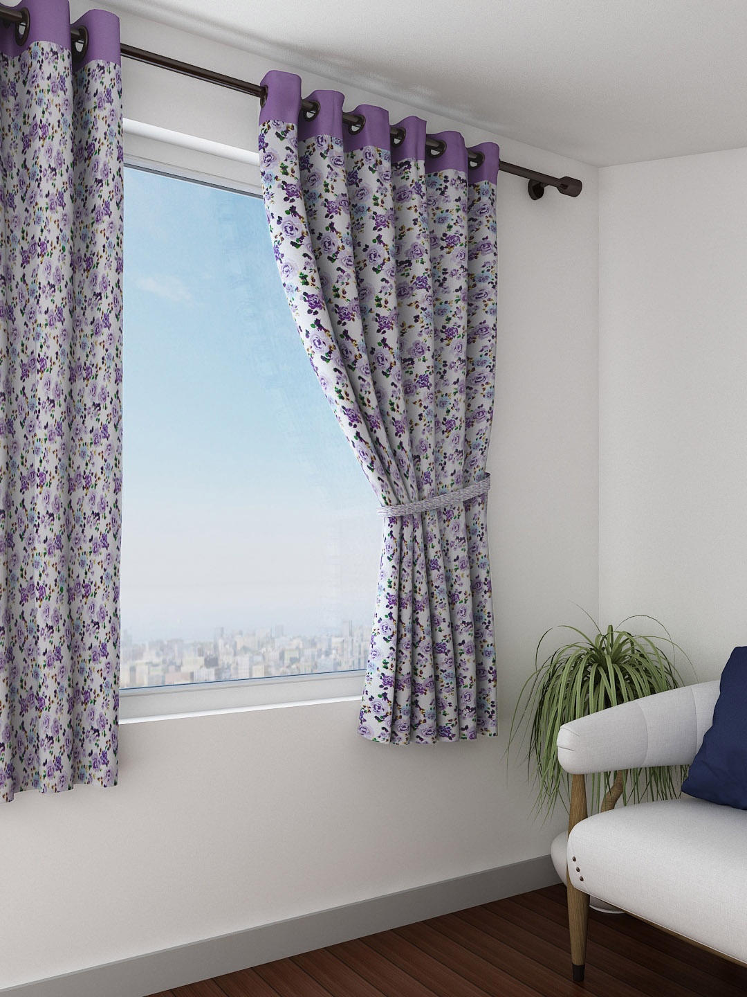 

SWAYAM White & Purple Single Floral Print Window Curtain