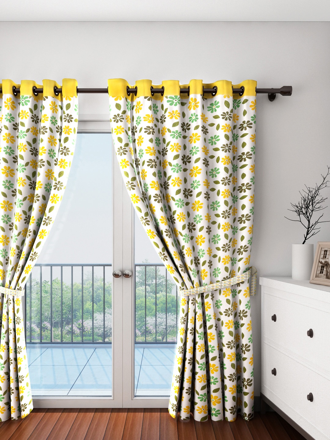 

SWAYAM Off-White & Yellow Single Printed Door Curtain