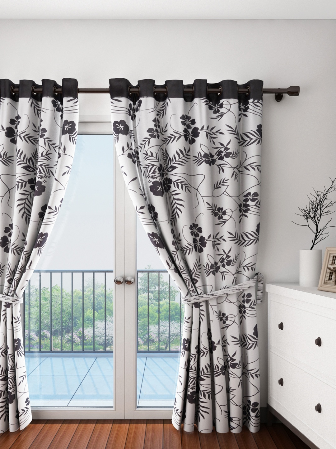 

SWAYAM Off-White & Black Single Printed Door Curtain