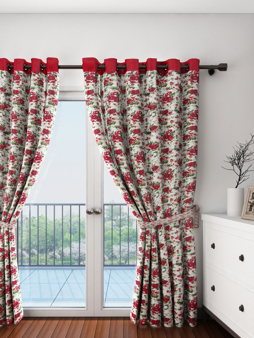 

SWAYAM Off-White & Red Single Printed Door Curtain