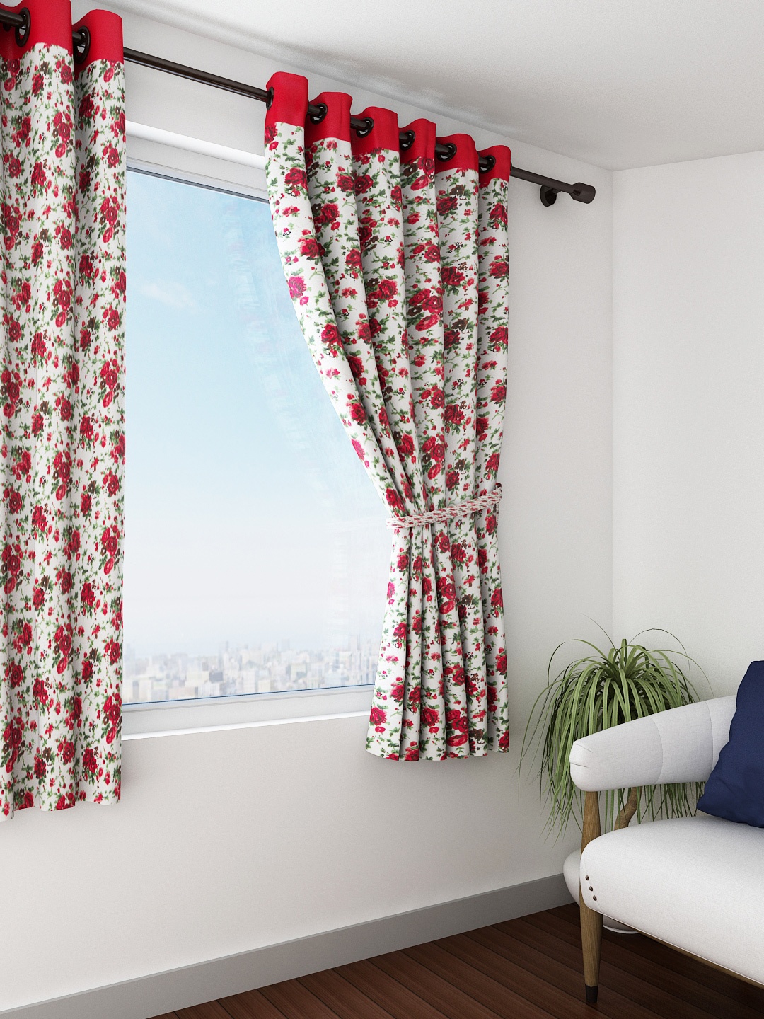 

SWAYAM White & Red Single Printed Window Curtain