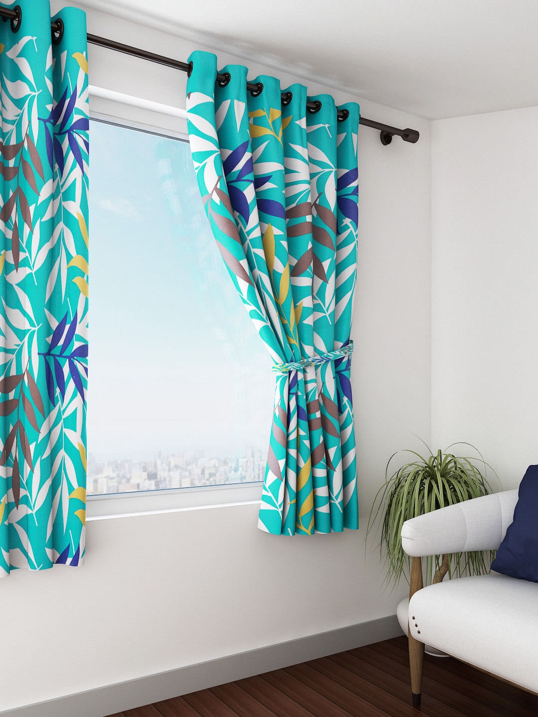 

SWAYAM Blue Single Printed Room Darkening Window Curtain