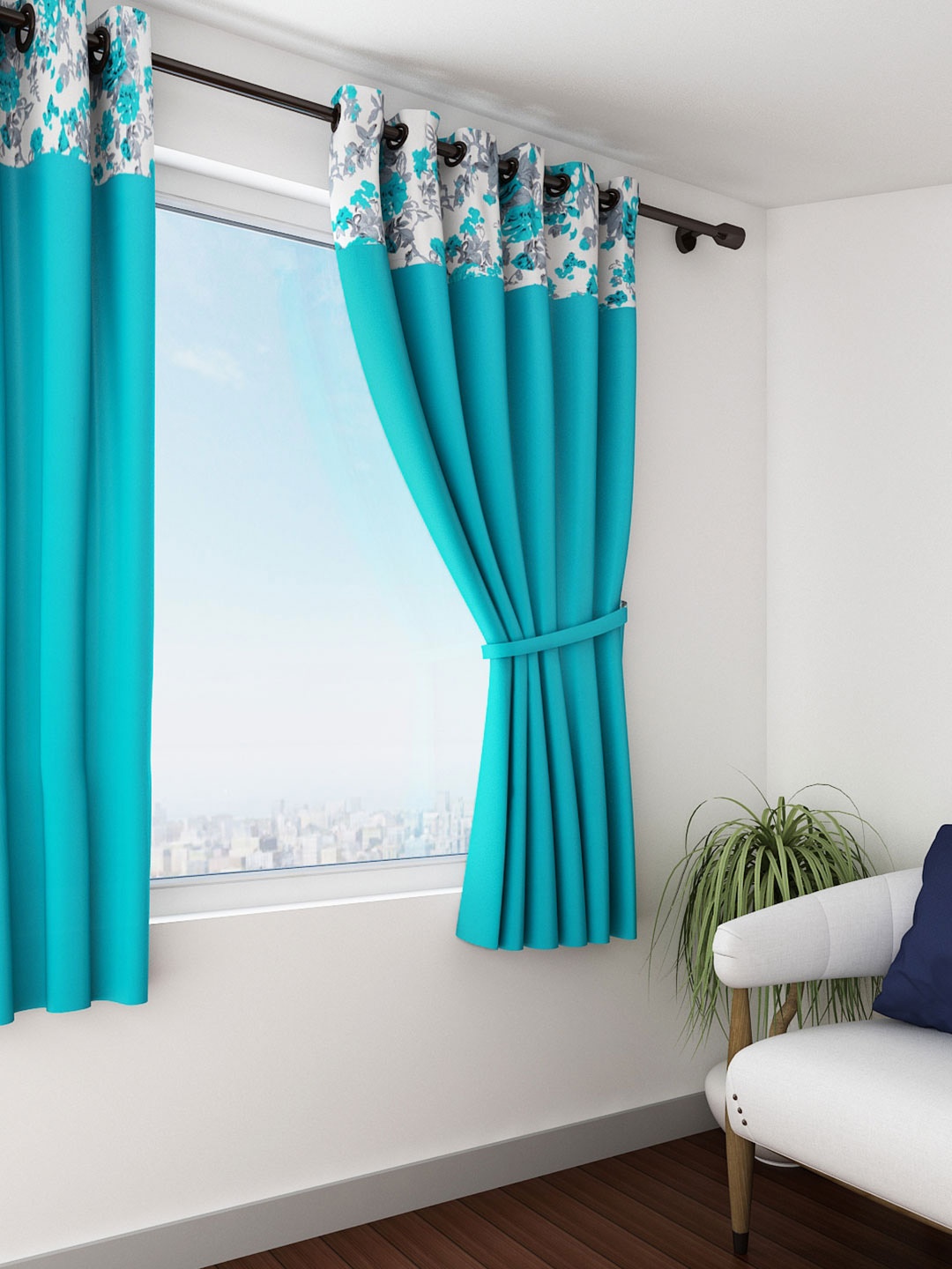 

SWAYAM Turquoise Blue Single Window Curtain