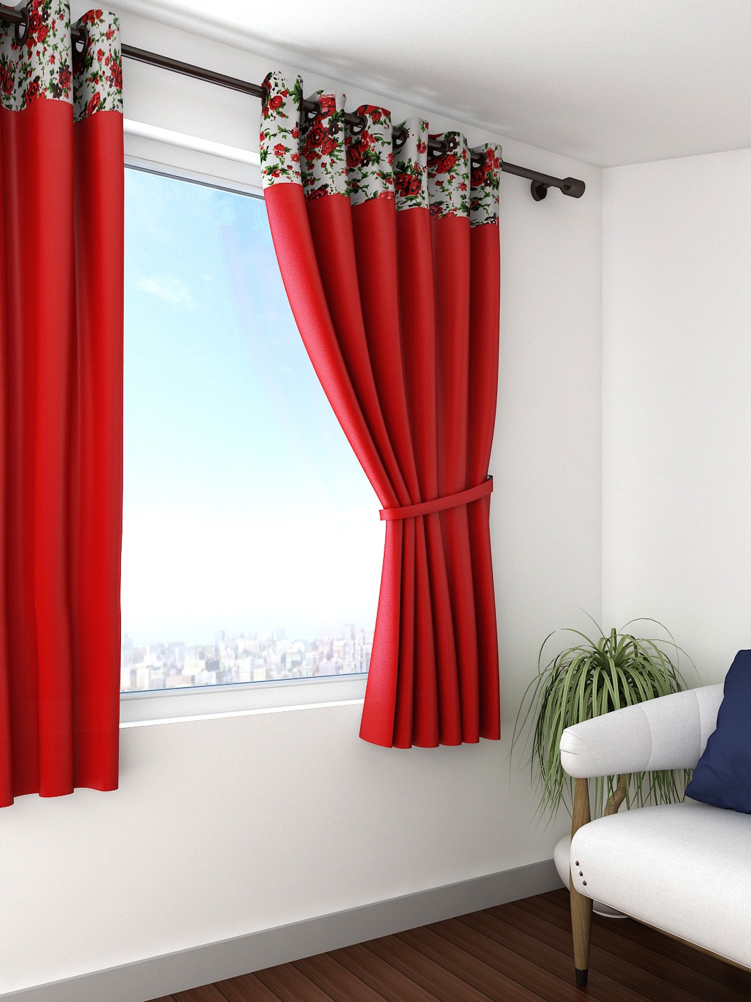 

SWAYAM Red Single Window Curtain