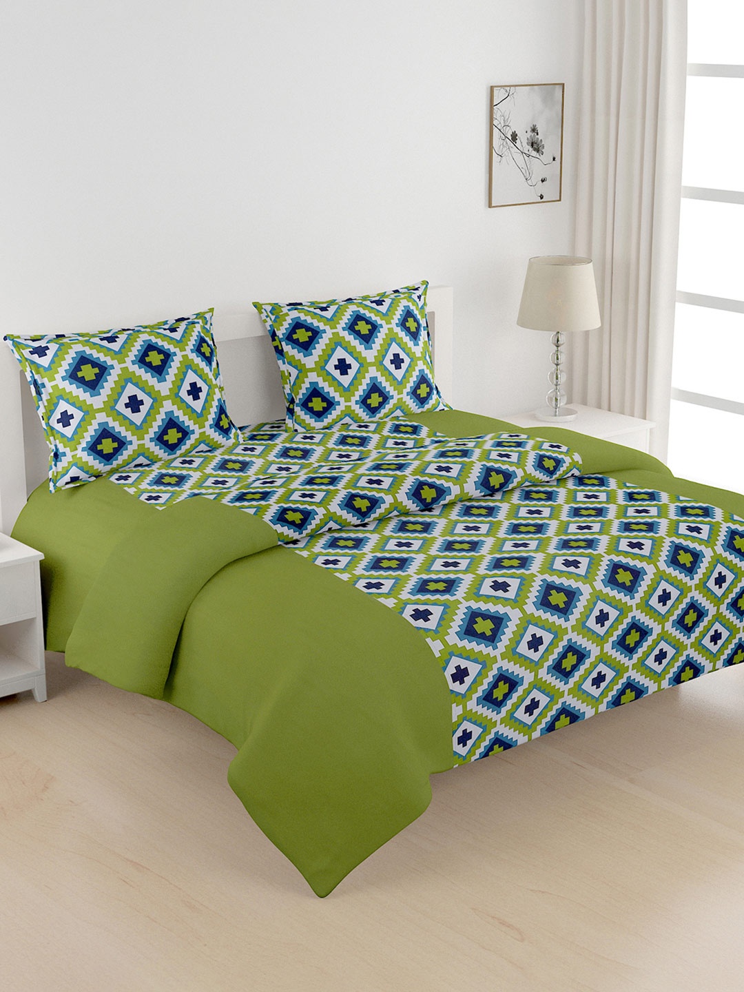 

SWAYAM Green Printed Co-ordinated Bedding Set with Reversible Quilt (Comforter)