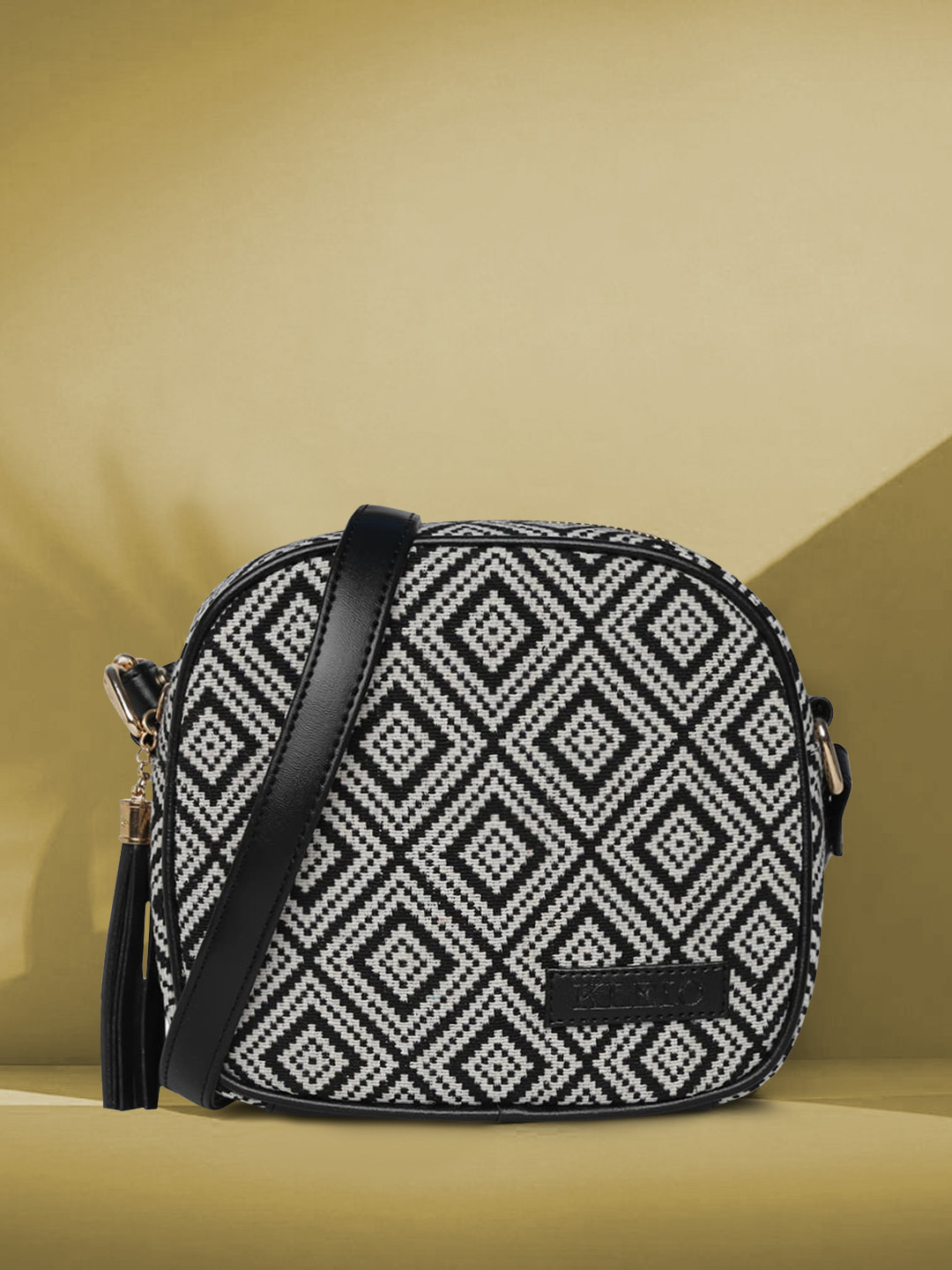 

KLEIO Jacquard Half Moon Sling Bag, Black