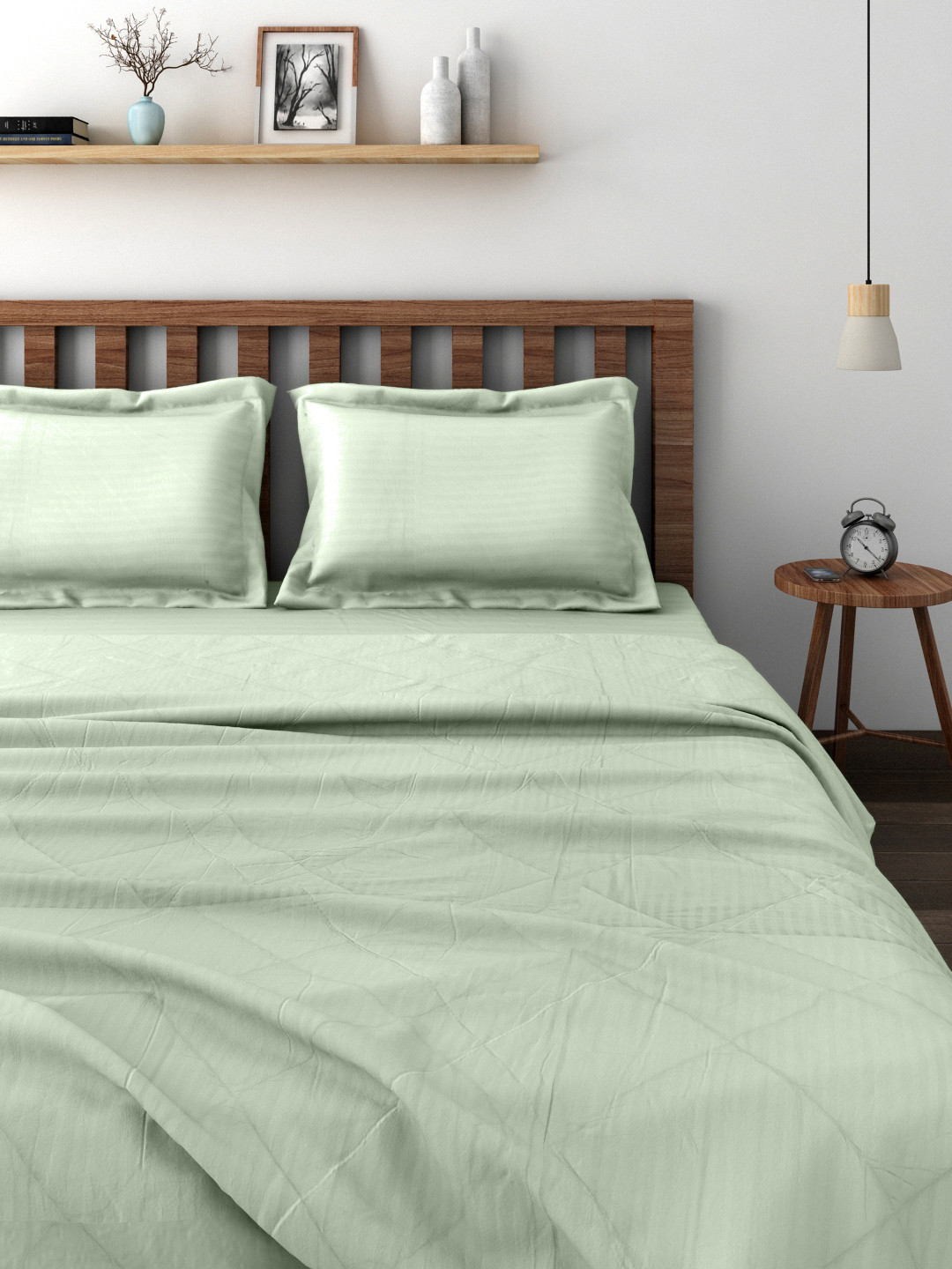 

SWAYAM Mint Green Co-Ordinated Bedding Set with Reversible Quilt (Comforter)