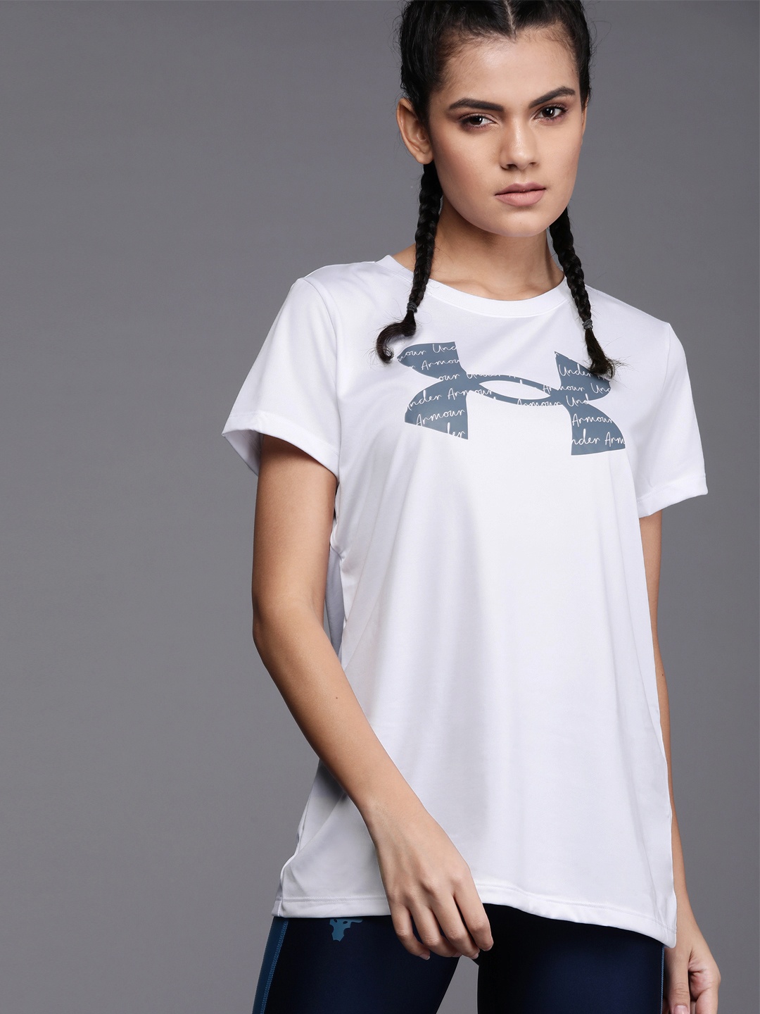 

UNDER ARMOUR Women White & Grey Printed Tech Big Logo SS T-Shirt
