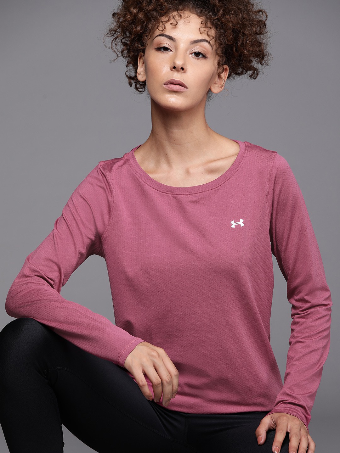 

UNDER ARMOUR Women Pink Brand Logo HeatGear Armour Training or Gym T-shirt