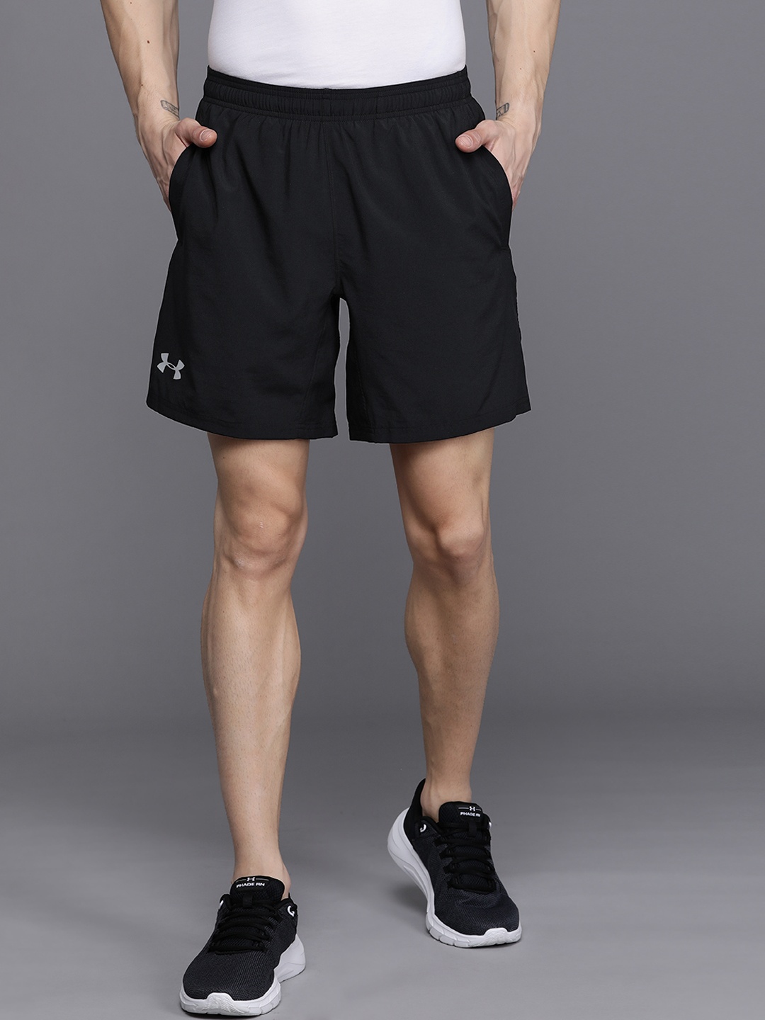 

UNDER ARMOUR Men Black Mid-Rise Speed Stride Sports Shorts