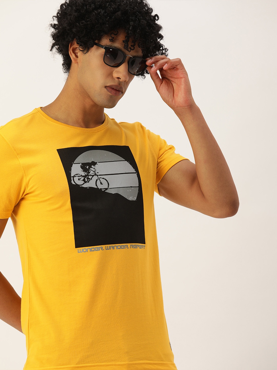 

PETER ENGLAND UNIVERSITY Men Yellow Typography Printed Slim Fit Pure Cotton T-shirt