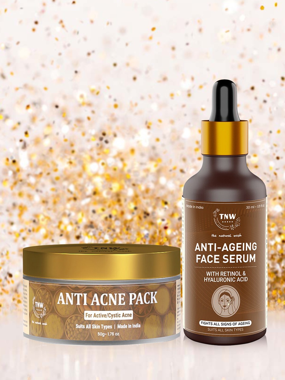 

TNW The Natural Wash Combo of 2 White Anti Acne Pack 50 Gm & Anti Ageing Serum 30 ml