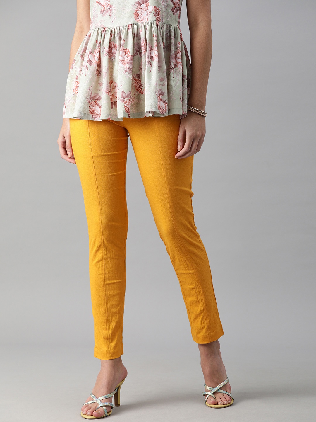 

ETIQUETTE Women Yellow Slim Fit Trousers