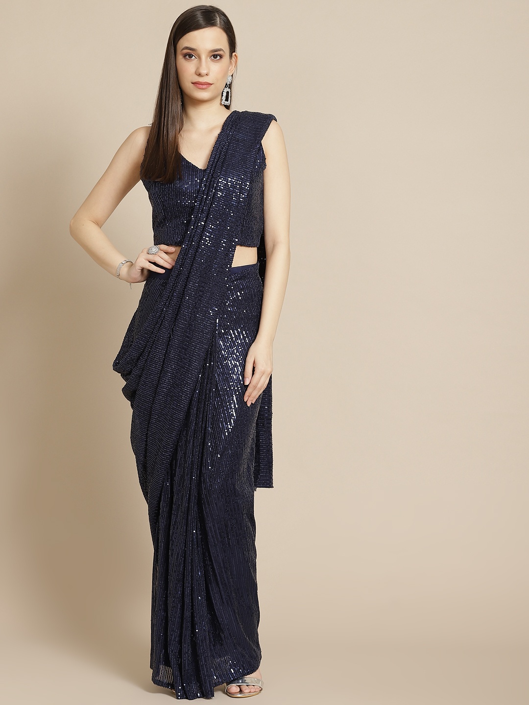 

Mitera Blue Sequinned Ready to Wear Saree