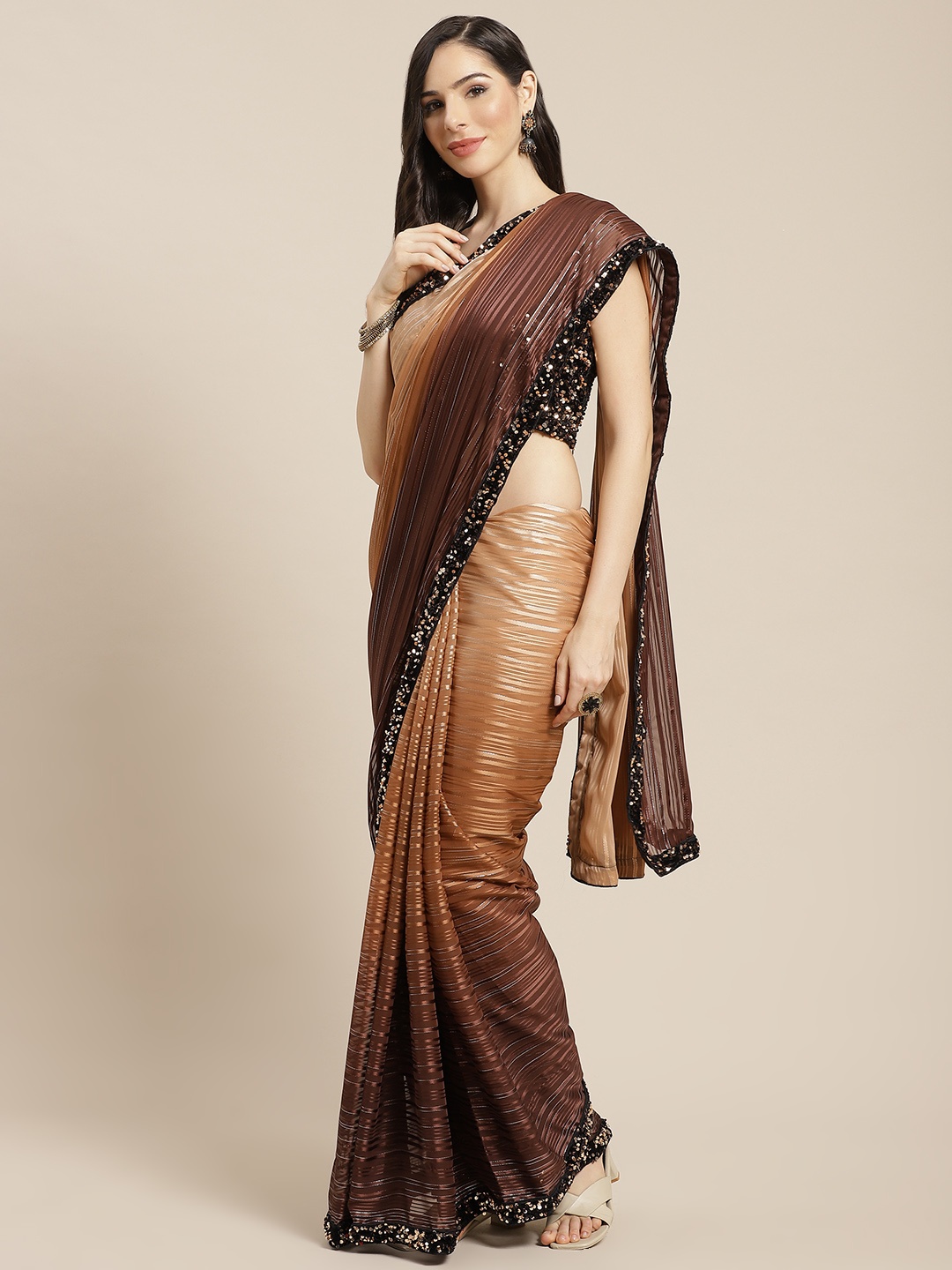 

Mitera Brown & Beige Ombre Dyed Brasso Saree