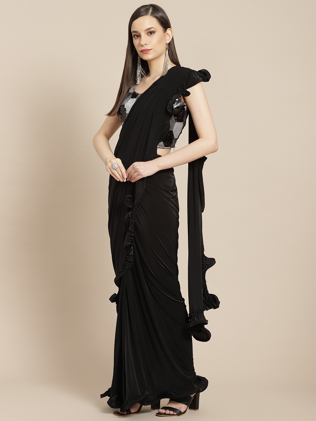 

Mitera Black Sequinned Ready to Wear Saree