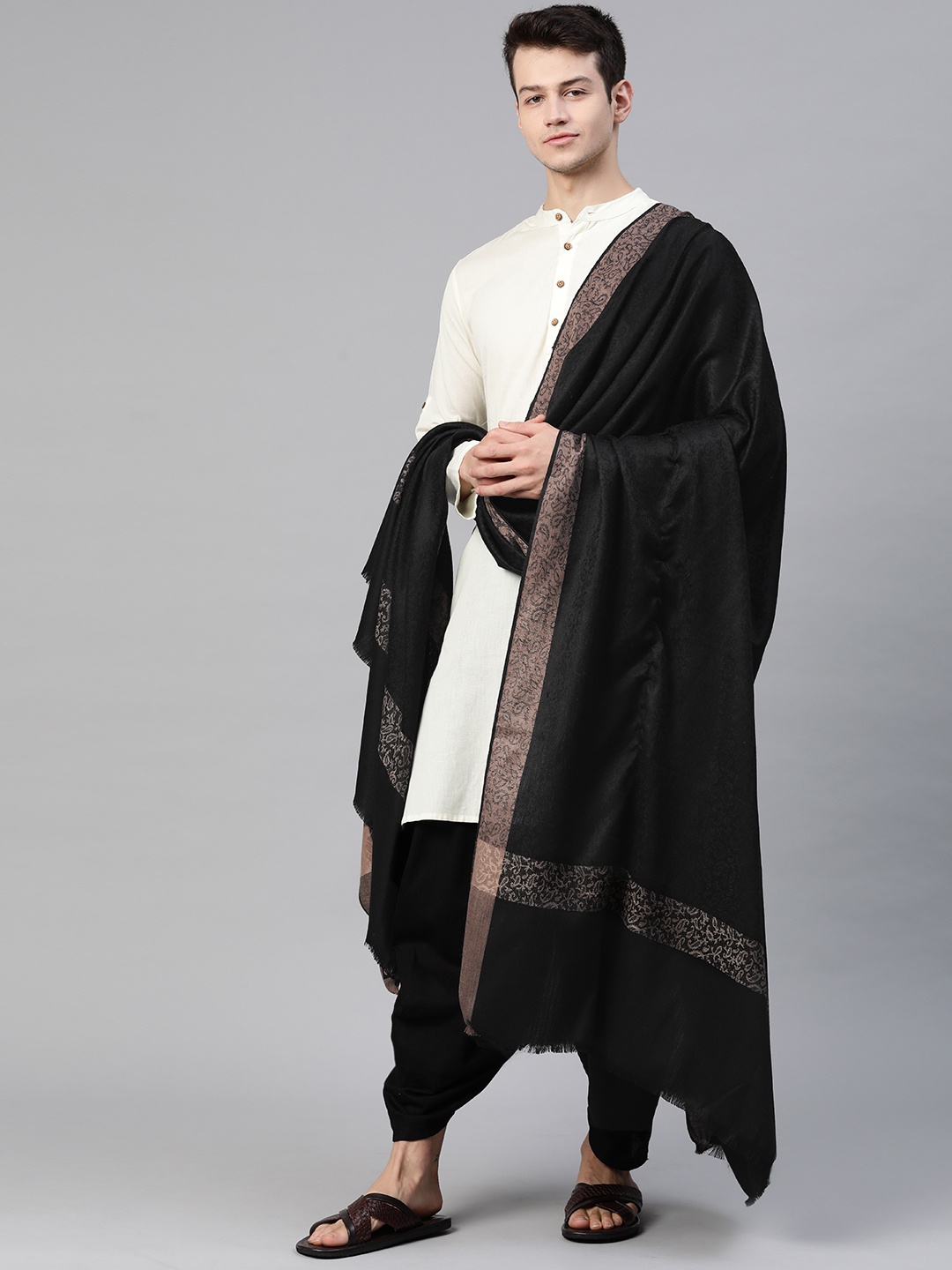 

WEAVERS VILLA Men Black Woven Design Shawl