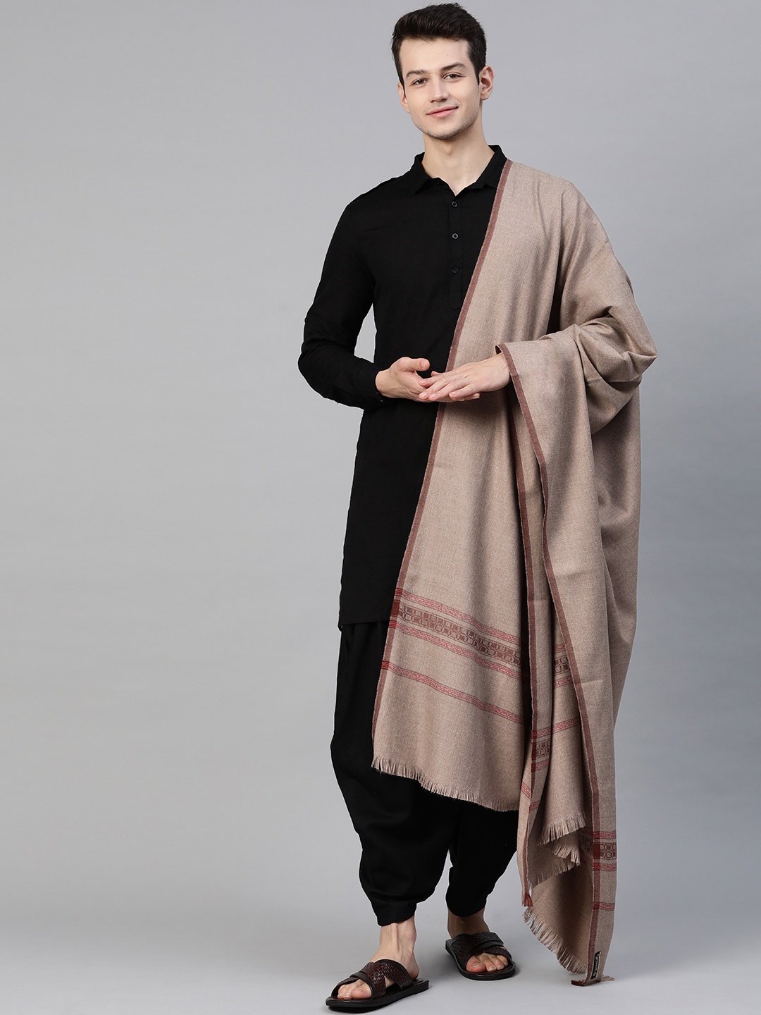 

WEAVERS VILLA Men Brown & Red Woven Design Shawl