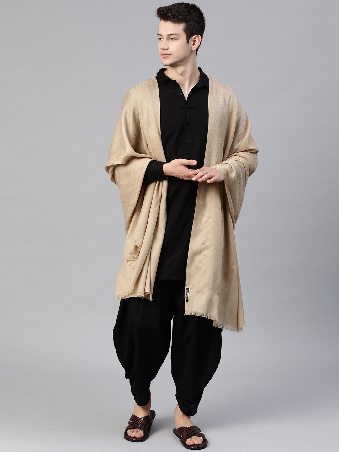 

WEAVERS VILLA Men Beige Solid Pure Wool Shawl
