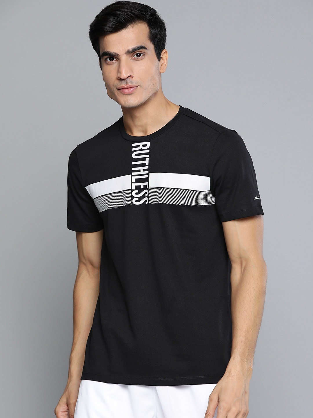 

Alcis Men Black & White Striped Slim Fit T-shirt