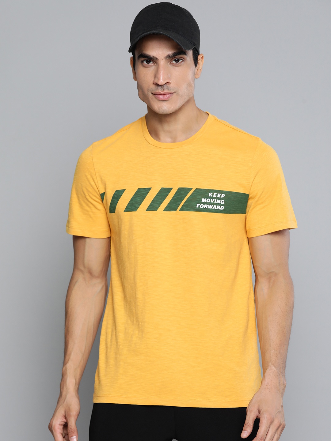 

Alcis Men Mustard Yellow Typography Printed Slim Fit T-shirt