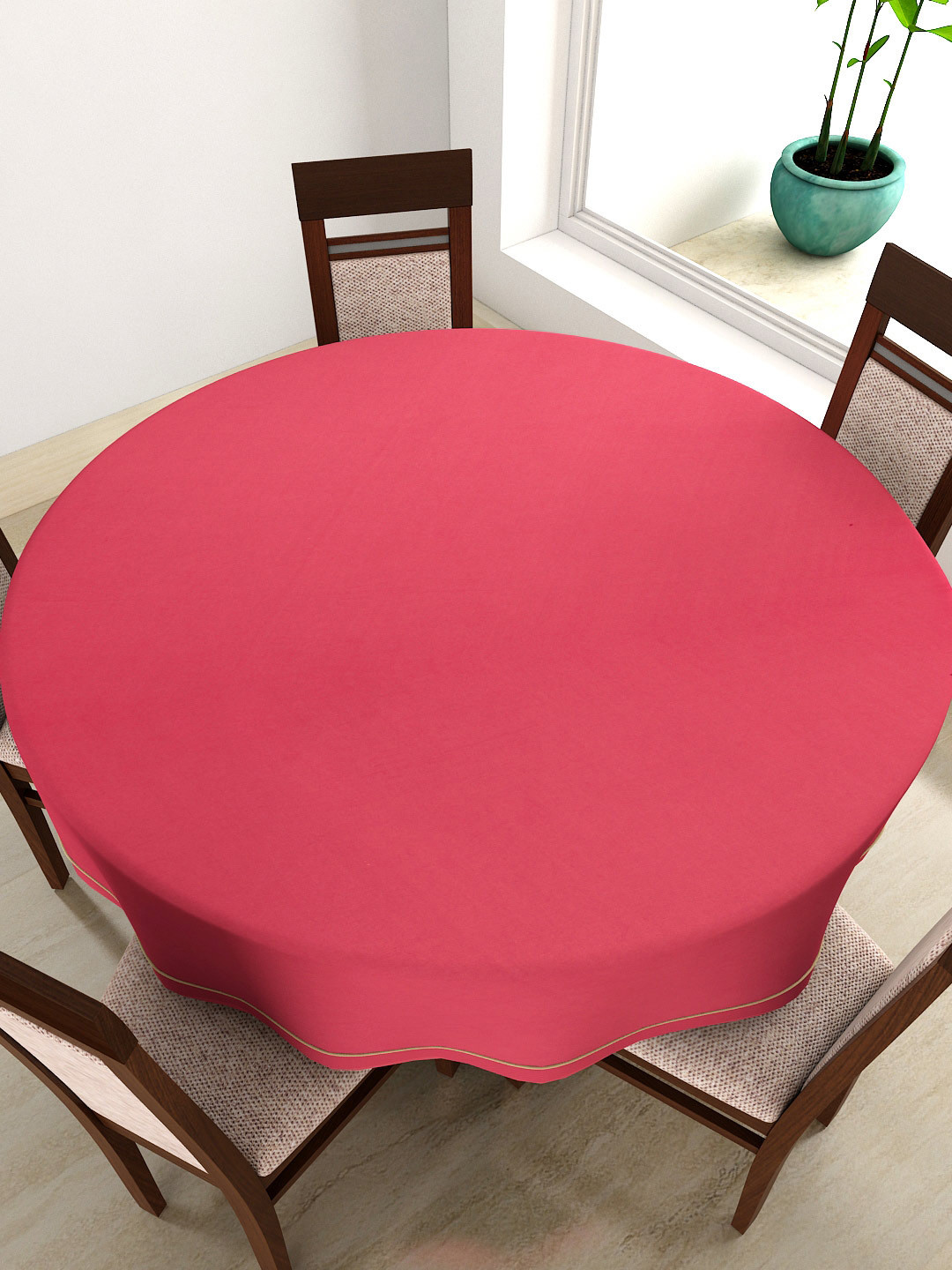 

SWAYAM Pink Round 72" Cotton Table Cloth