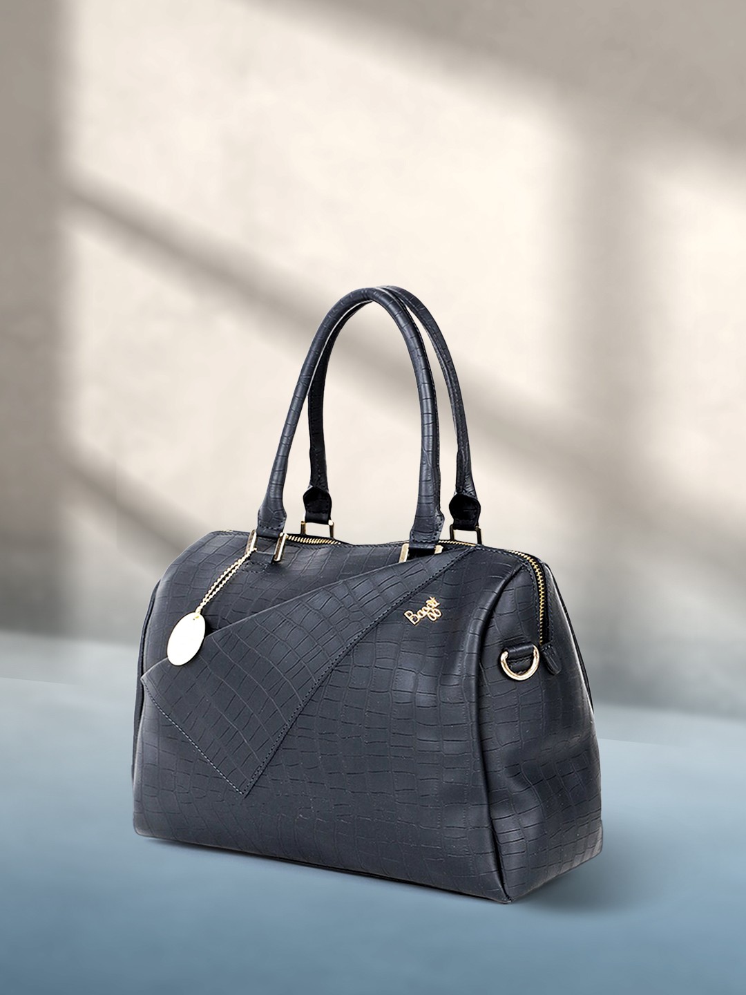 

Baggit Navy Blue Croc Textured EQUERRY TRAM Structured Handheld Bag
