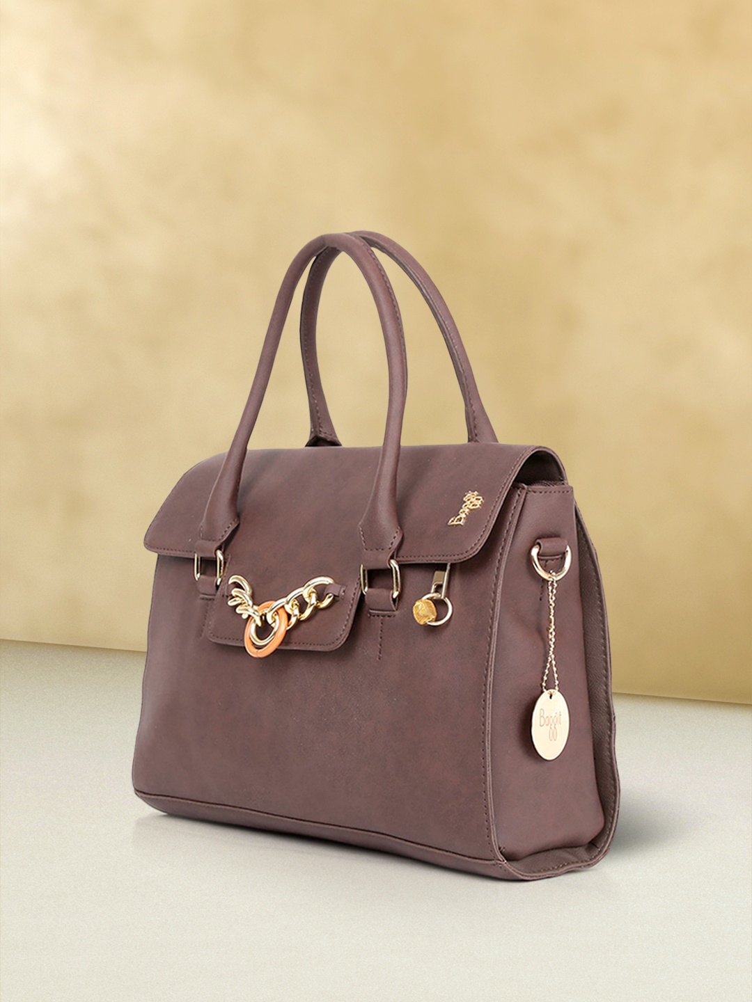 

Baggit Brown Embellished Structured Handheld Bag