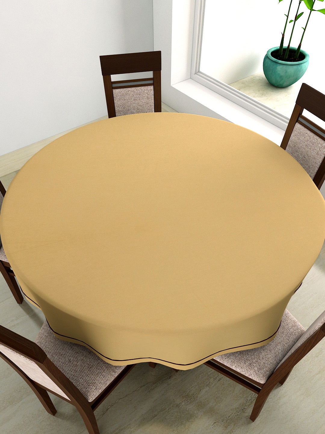 

SWAYAM Beige Round 72" Cotton Table Cloth