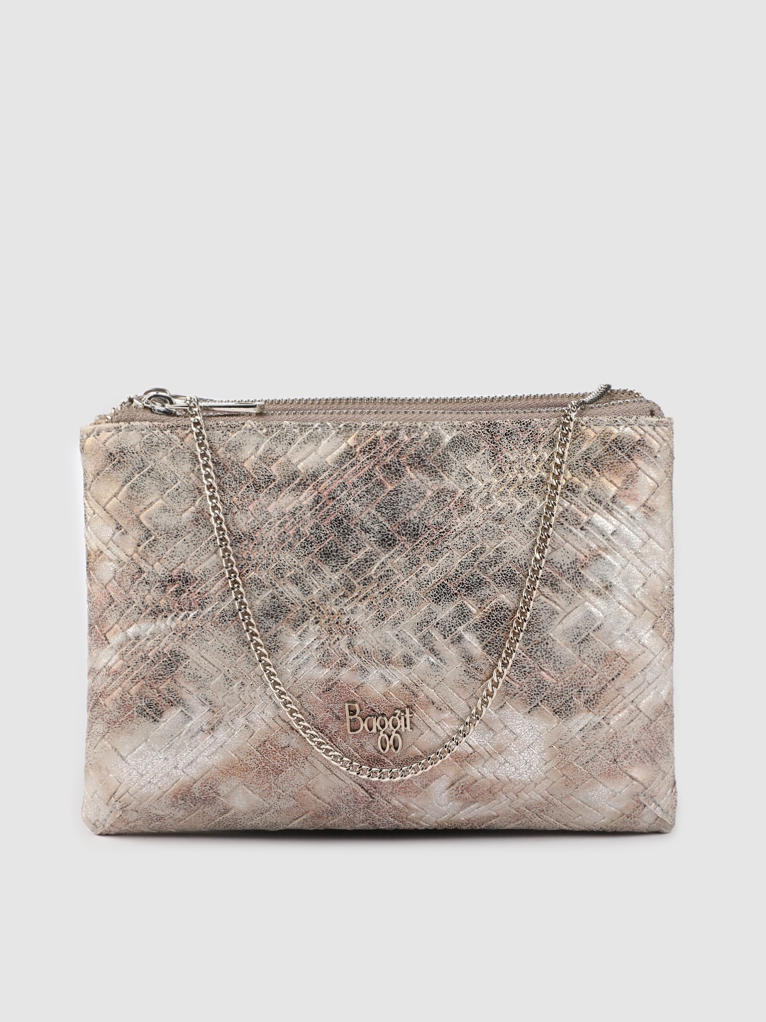 

Baggit Silver-Toned & Black Printed Purse Clutch