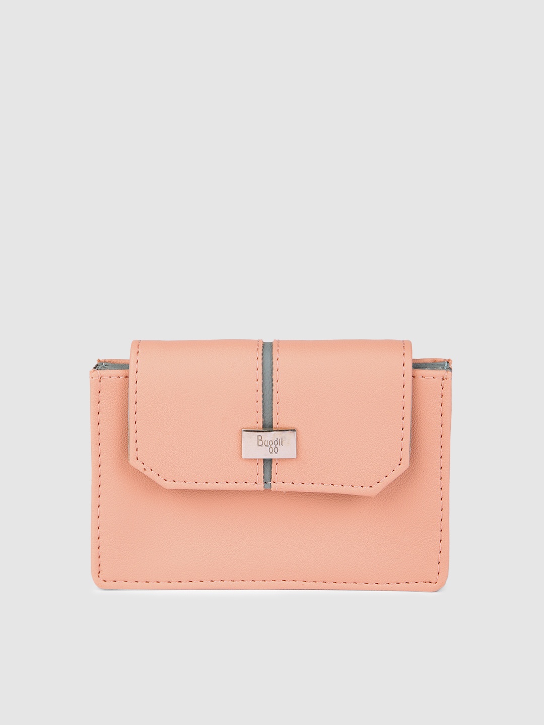 

Baggit Women Peach-Coloured & Grey Textured Synthetic Leather Envelope