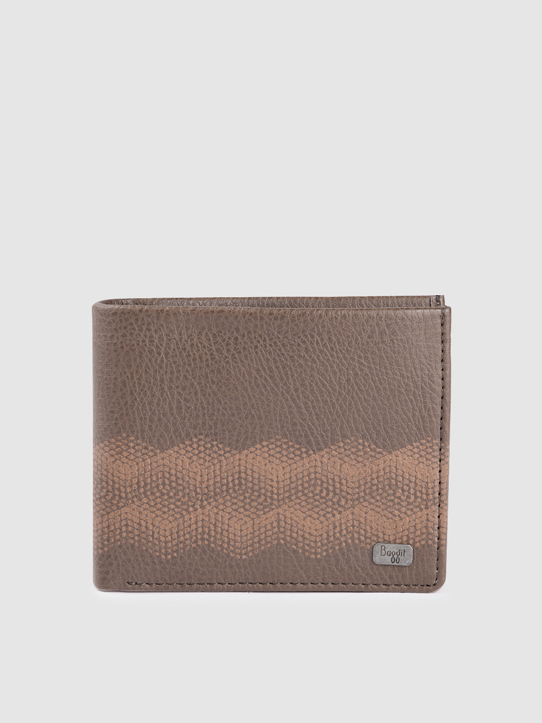 

Baggit Men Geometric Textured Two Fold Wallet, Brown