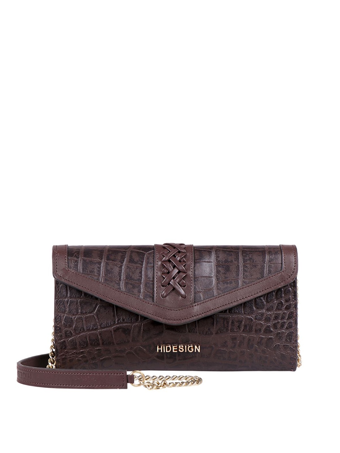 

Hidesign Women Brown Textured Leather Envelope with Sling Strap