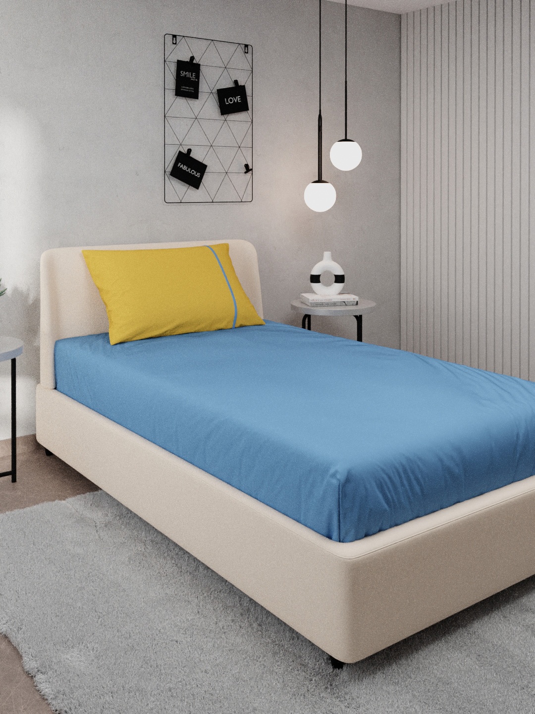 

Stoa Paris Blue & Yellow Solid 144 TC Cotton Single Bedsheet with 1 Pillow Covers