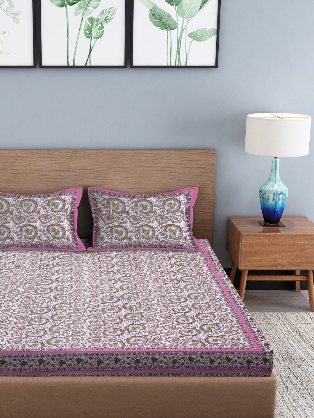 

Gulaab Jaipur Pink & Brown Floral 210 TC King Bedsheet with 2 Pillow Covers