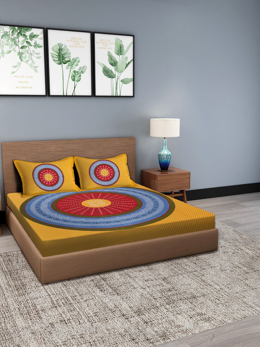 

Gulaab Jaipur Yellow & Green Geometric 210 TC Queen Bedsheet with 2 Pillow Covers