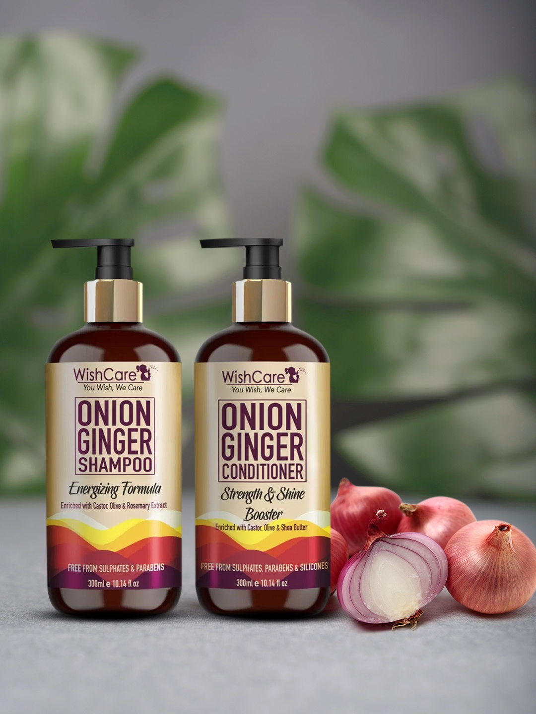 

WishCare Red Onion Ginger Shampoo & Conditioner Kit - 600 ml, Brown