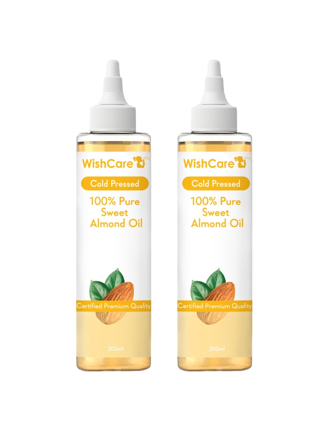 

WishCare Set of 2 100% Pure Cold Pressed Sweet Almond Oil - 200 ml each, Yellow