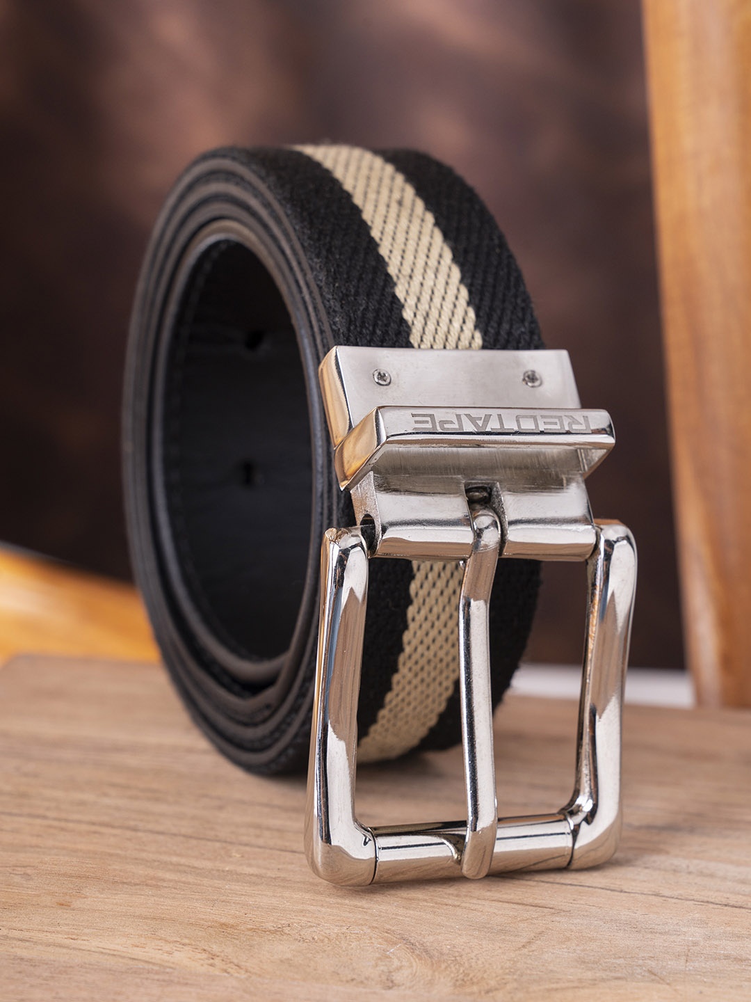 

Red Tape Men Black Braided Leather Reversible Belt