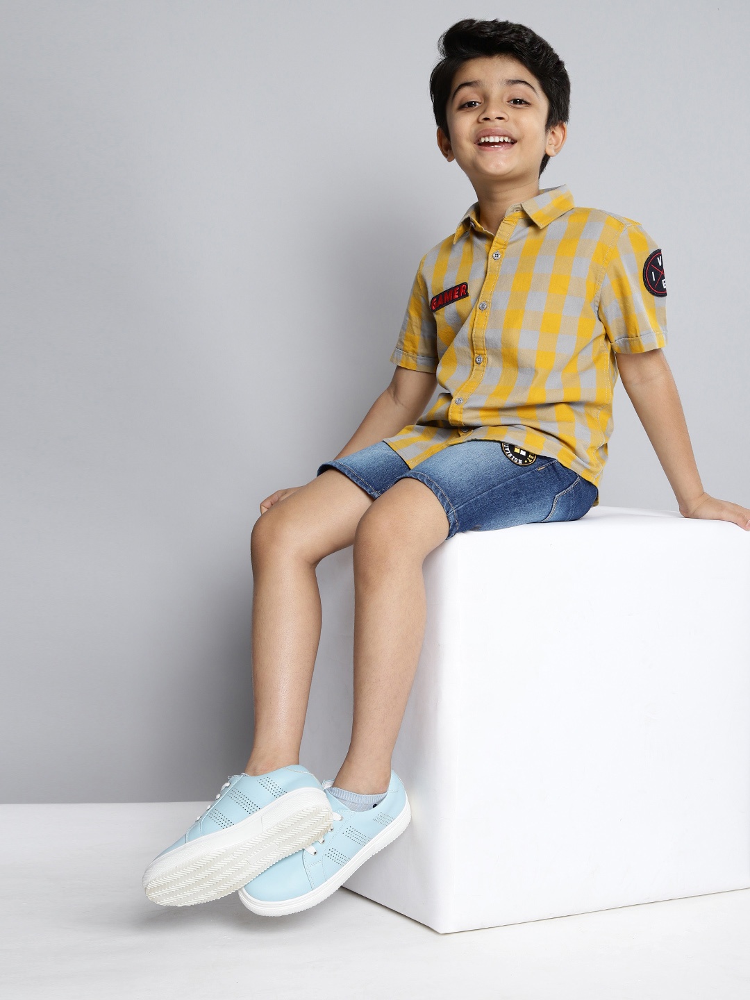 

HERE&NOW Boys Yellow & Grey Buffalo Checked Pure Cotton Casual Shirt