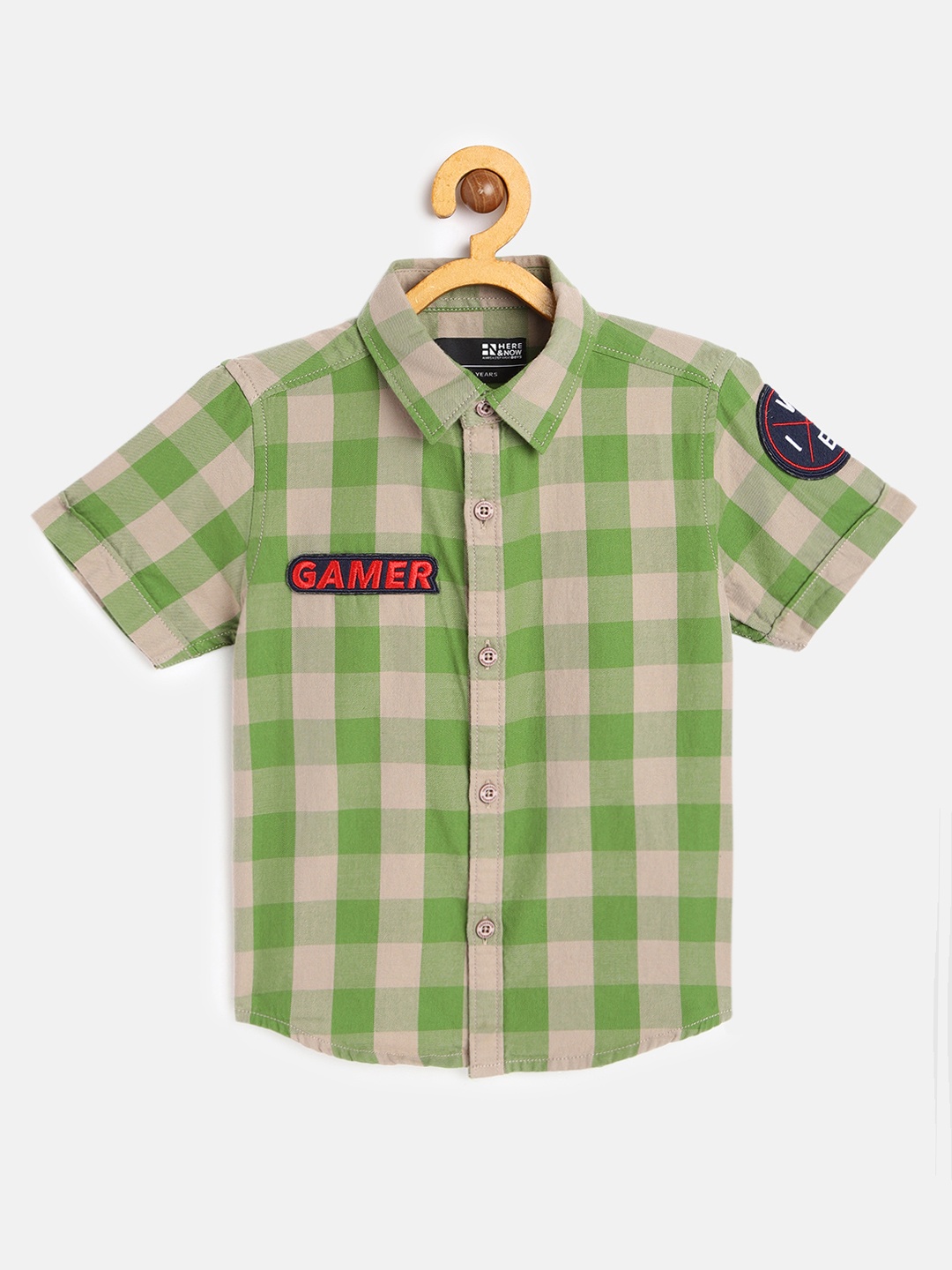 

HERE&NOW Boys Green Checked Casual Shirt