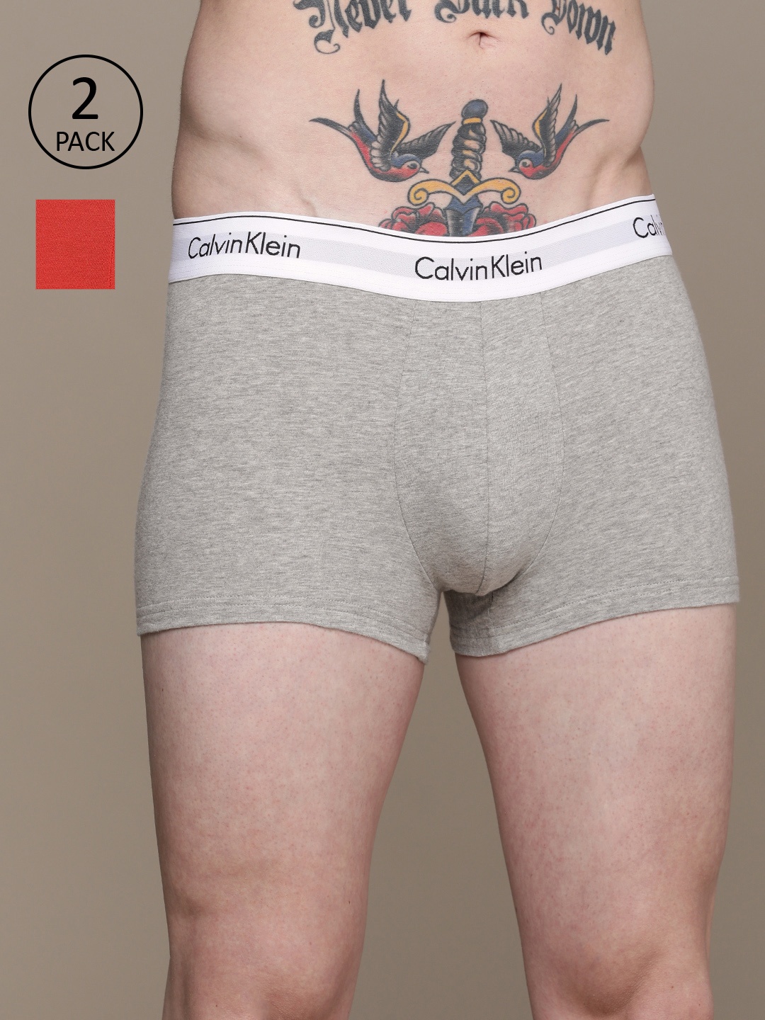 

Calvin Klein Underwear Men Pack of 2 Solid Trunks NB1086W4K, Grey